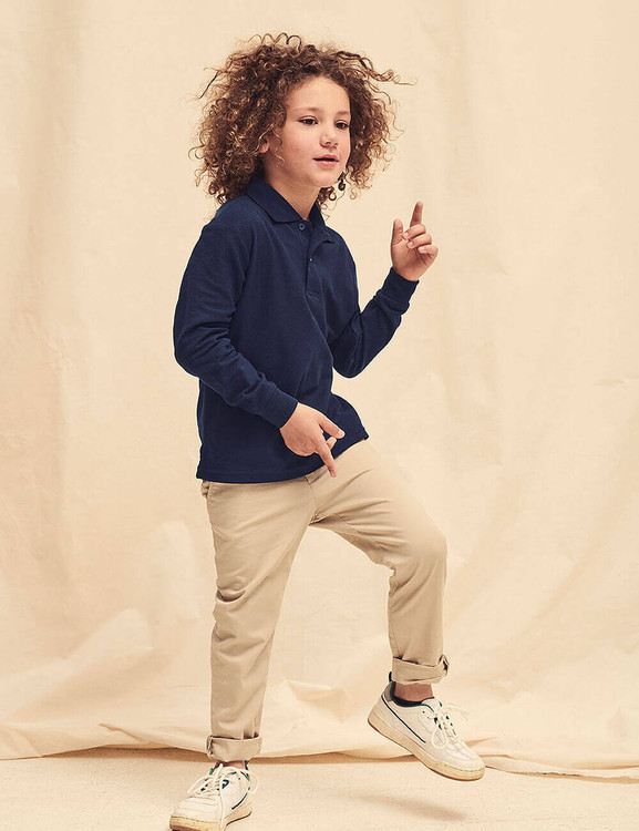 Granatowy koszulka dziecięca polo z długimi rękawami Fruit of the Loom