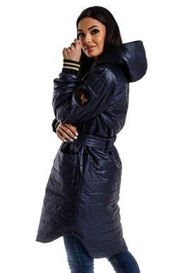 Granatowy płaszcz midi z kapturem Cocomore