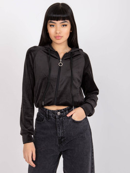 Czarna bluza z kapturem kangurka z weluru Yups