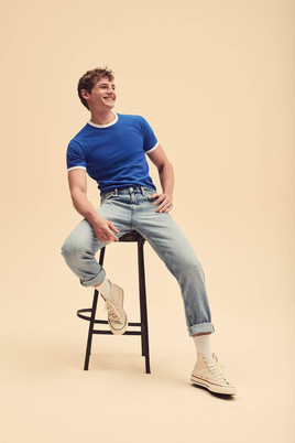 Niebieska koszulka męska Ringer Fruit of the Loom