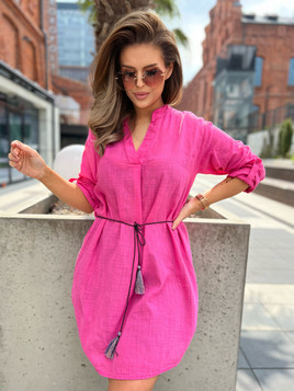 Różowa sukienka z tetry na stójce Och Bella