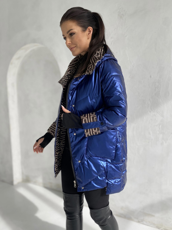 Atramentowa kurtka z kapturem wysoka stójka Yups