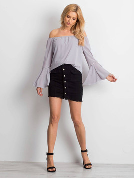 Bluzka tiulowa zdobiona perełkami przy rękawach szara