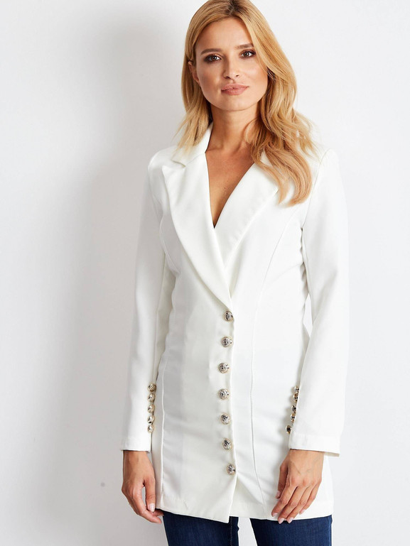 Żakiet długi zdobiony złotymi guzikami ecru