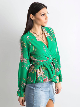 Zielona bluzka z kwiatowej krepy wiązana z przodu 