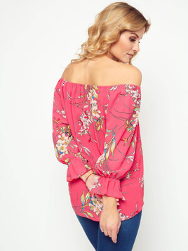 Bluzka z krepy z kwiatowym nadrukiem różowa