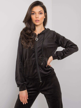 Czarna bluza z kapturem kangurka z weluru Yups