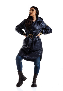 Granatowy płaszcz midi z kapturem Cocomore