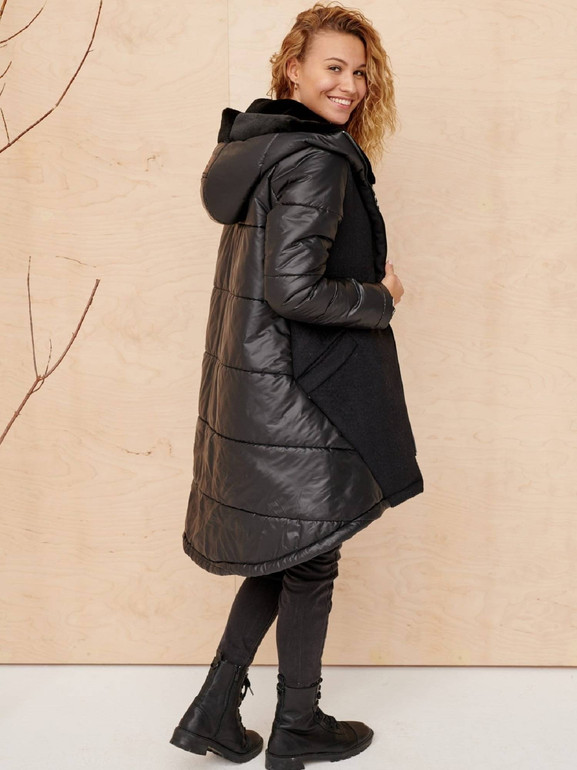 Czarna kurtka kaptur łączone materiały Blue Shadow