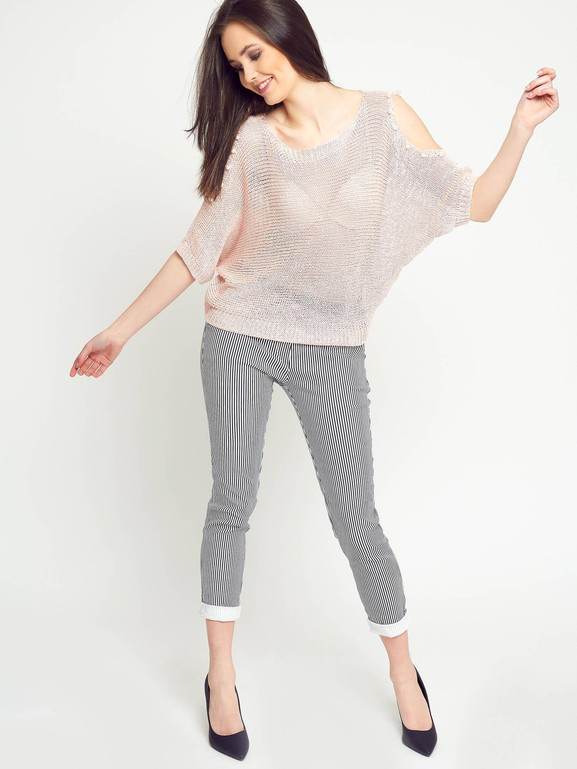 Sweter cold shoulders z perełkami różowy