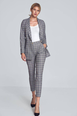 Szary żakiet w kratkę szalowy kołnierz Figl