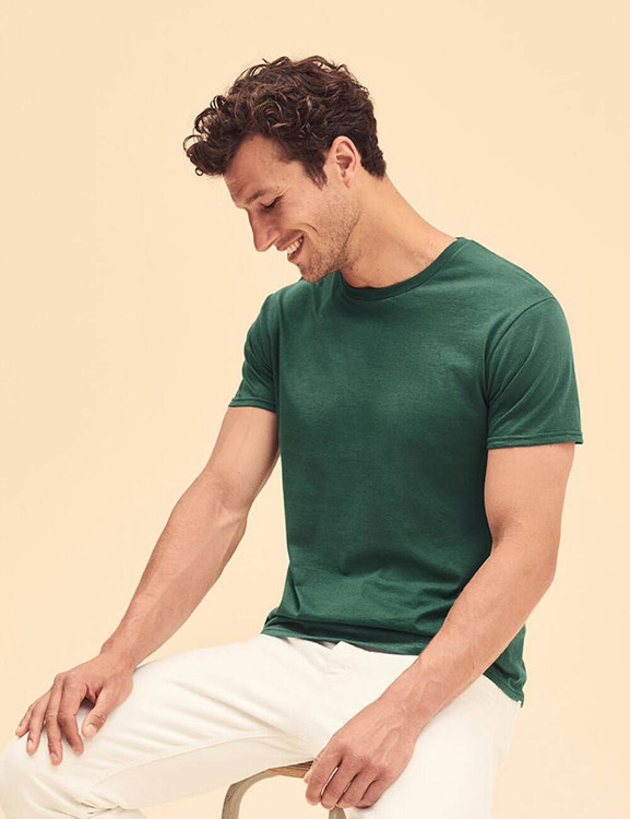 Zielona koszulka męska z czesanej bawełny Iconic rękawem Fruit of the Loom