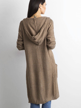 Kardigan cienki z kapturem brązowy