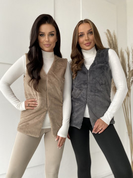 Beżowa kamizelka damska futrzana Yups