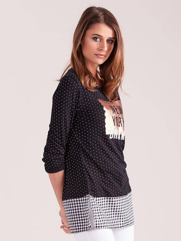 Bluzka z łączonych materiałów NEW YORK DREAMER czarna