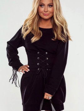 Czarna sukienka dresowa z szerokim pasem By o la la