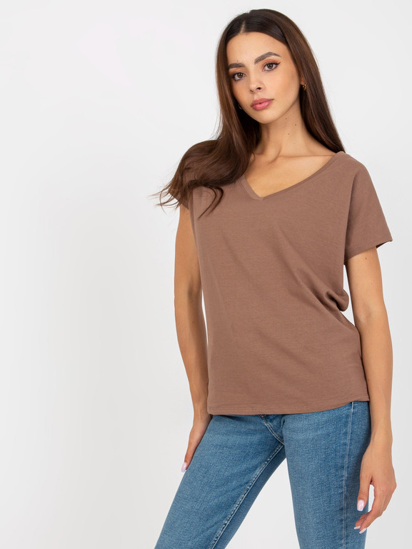 Cappuccino bawełniany t-shirt w serek BASIC