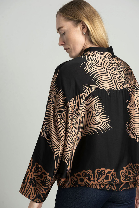 Czarno- brązowa bluzka roślinny print