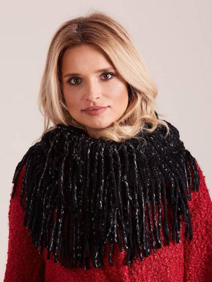 Komin ażurowy z frędzlami czarny