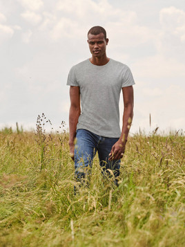 Szara koszulka męska z czesanej bawełny Iconic rękawem Fruit of the Loom