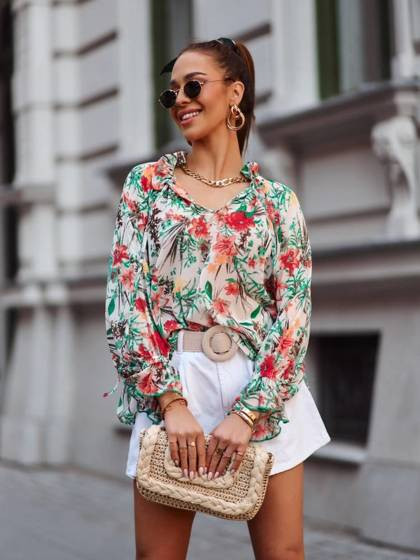 Wielobarwna bluzka koszulowa w kwiaty Cocomore