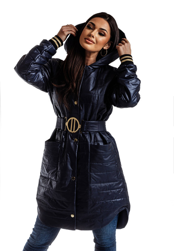 Granatowy płaszcz midi z kapturem Cocomore