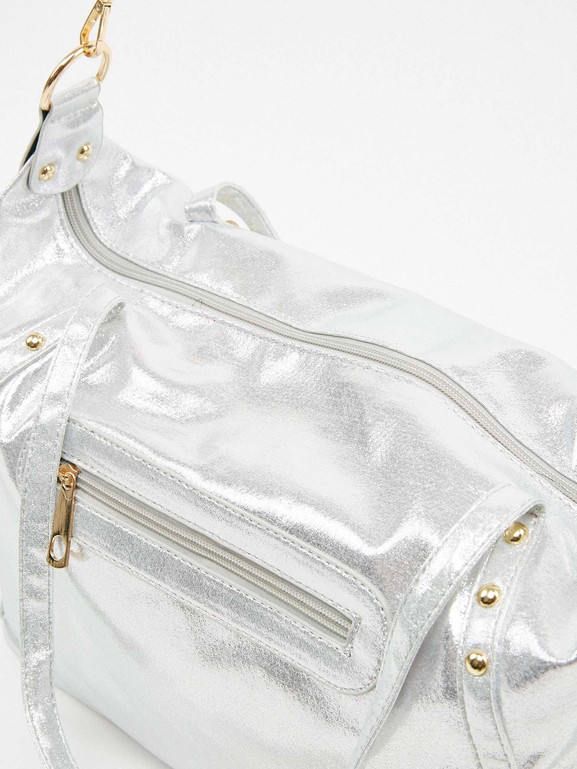 Torba zdobiona nitami srebrna