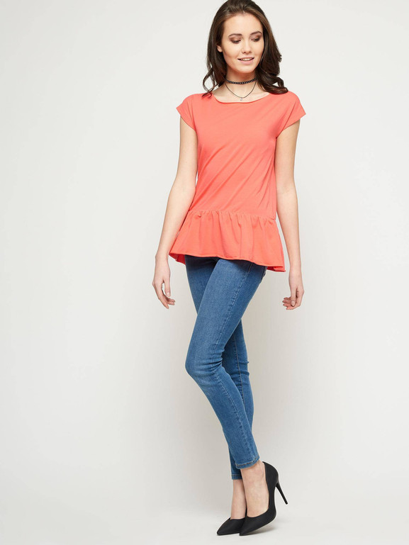 Bluzka z falbanką koralowa