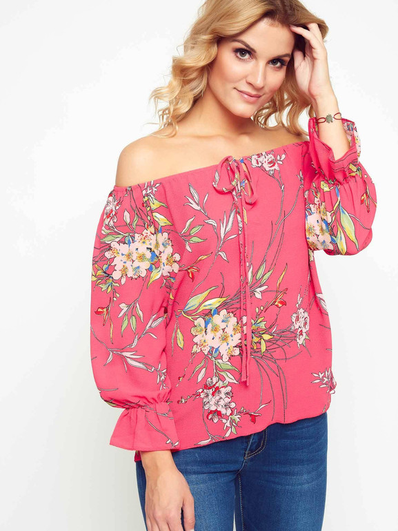 Bluzka z krepy z kwiatowym nadrukiem różowa