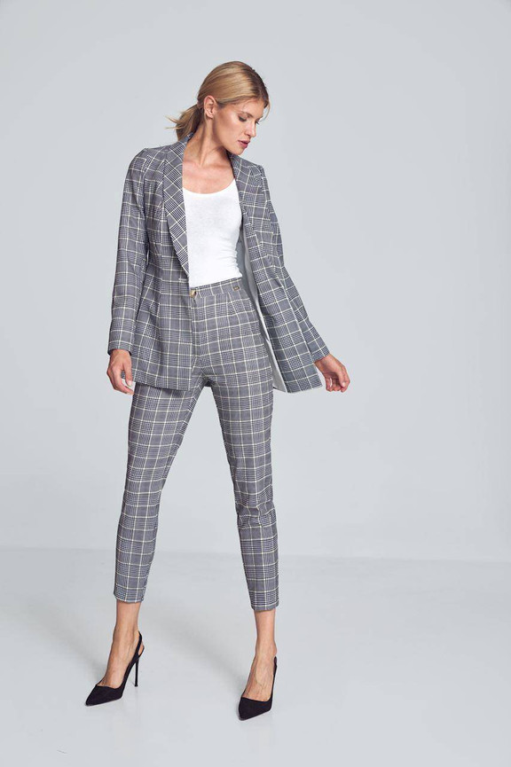 Szary żakiet w kratkę szalowy kołnierz Figl