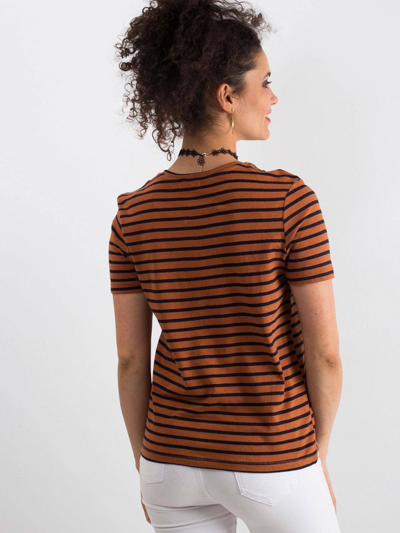 T-shirt z dzianiny w paski brązowy
