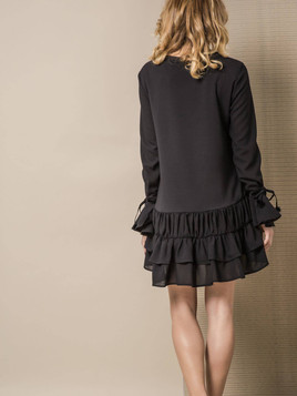 SUKIENKA LEMONADA Z AKSAMITNYMI TASIEMKAMI PRZY RĘKAWACH CZARNA