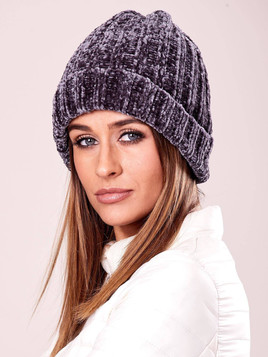 Czapka szenilowa szara