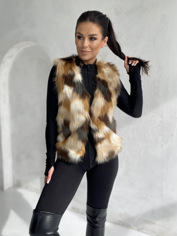 Kamizelka futrzana damska w łatki Yups