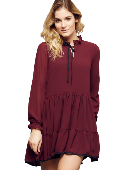 Sukienka Cocomore Boutiqe ze stójką i marszczeniami bordowa