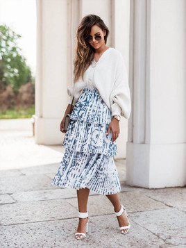 Biało-granatowa spódnica plisowana midi Cocomore