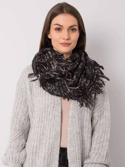 Komin z kolorową nitką i frędzlami czarny