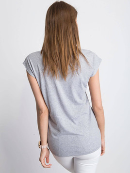 T-shirt zdobiony nadrukiem kwiatów szary