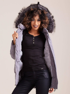 Kurtka pikowana typu puffer oversize z podwójnym zamkiem szara