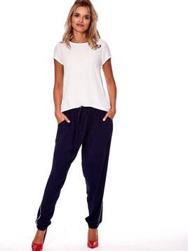 Spodnie typu joggery z lampasami granatowe