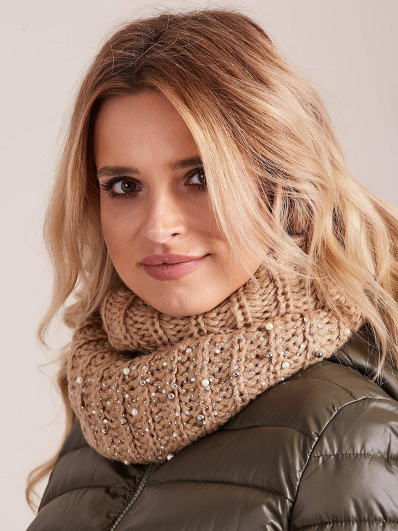 Komin z cyrkoniami i perełkami jasnobrązowy