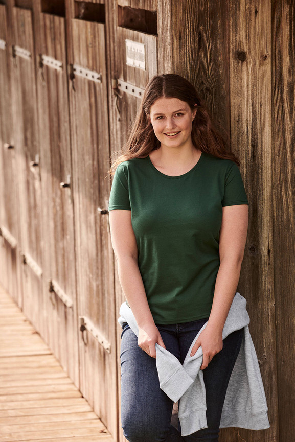 Zielona koszulka damska Iconic z czesanej bawełny Fruit of the Loom