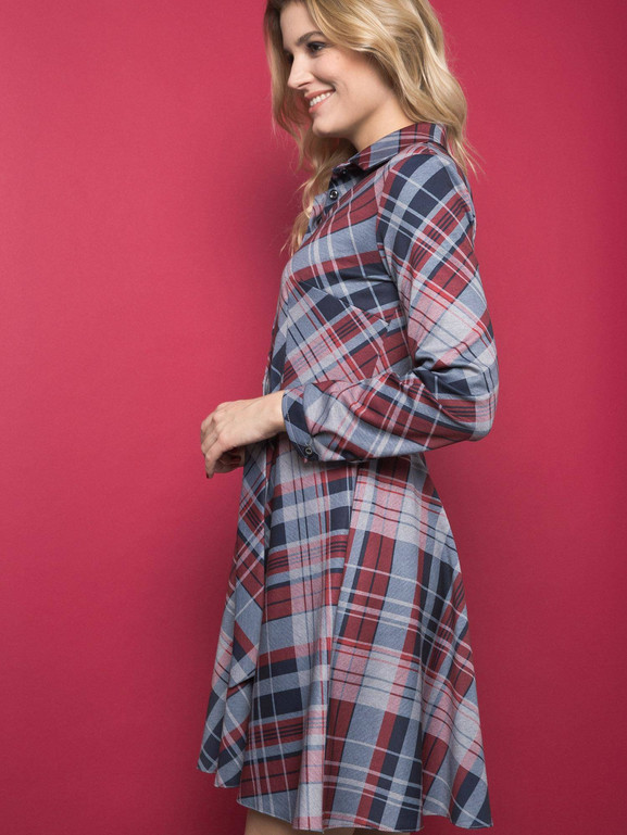 Sukienka La Diva typu szmizjerka w kratę szara