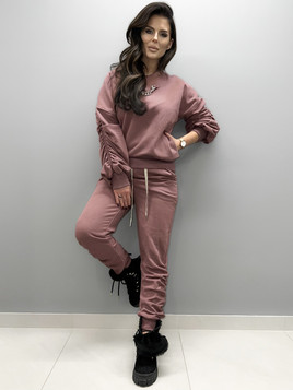 Fioletowe spodnie dresowe z marszczeniami Cocomore