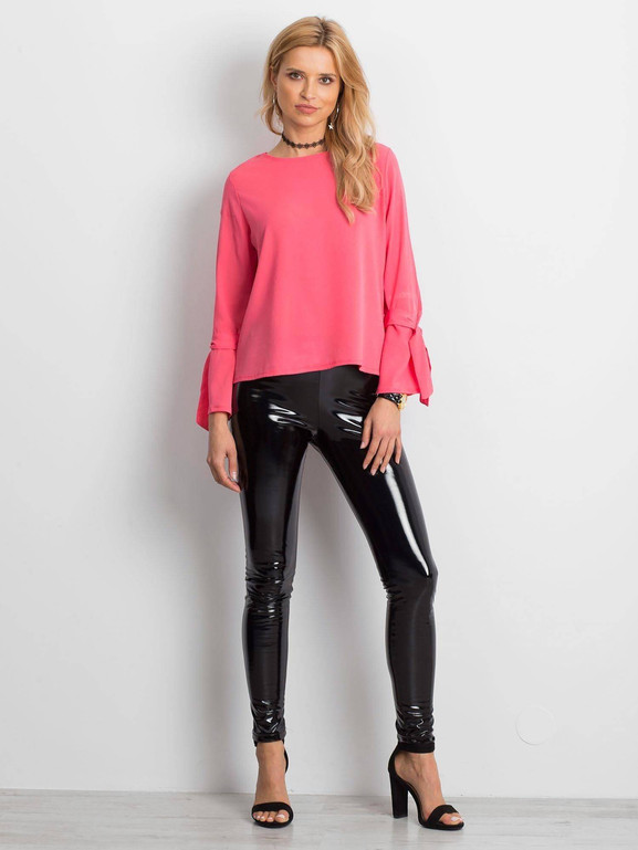 Bluzka z rozkloszowanymi wiązanymi rękawami koralowa