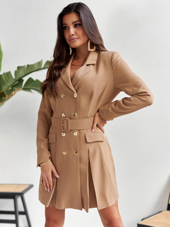 Karmelowa sukienka żakietowa z paskiem By o la la