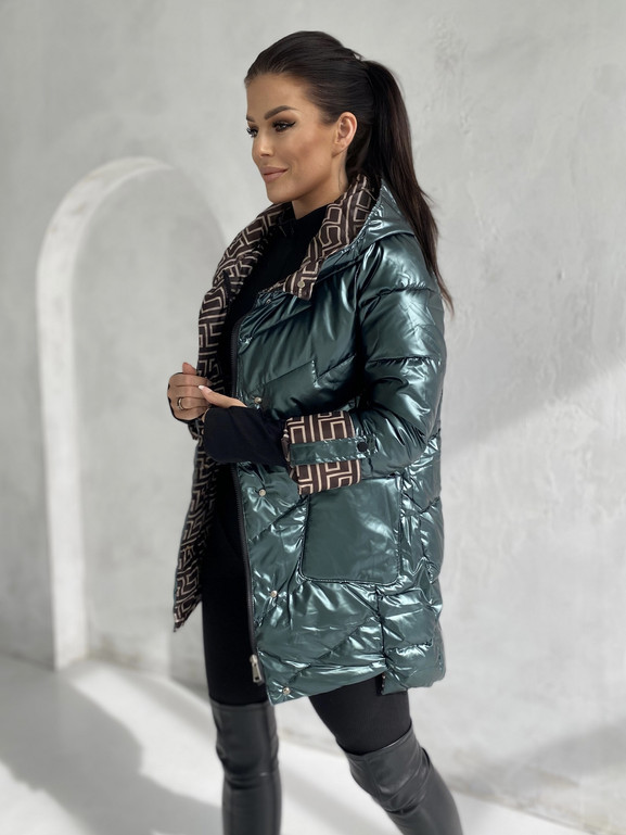 Zielona kurtka z kapturem wysoka stójka Yups