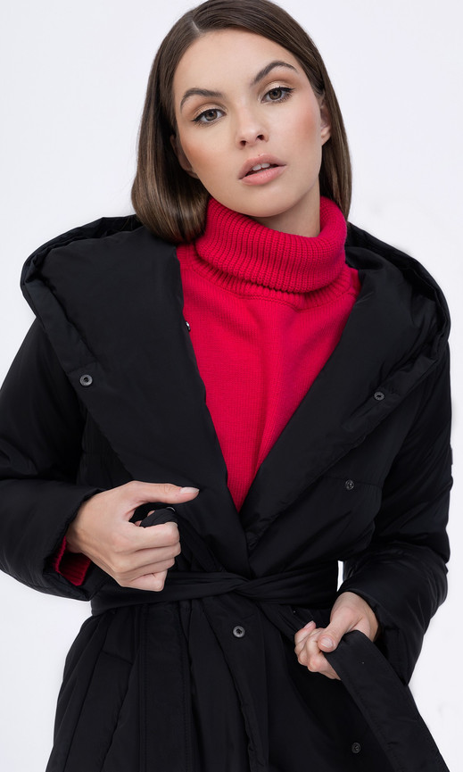 Czarny płaszcz z kapturem Zoe Tiffi