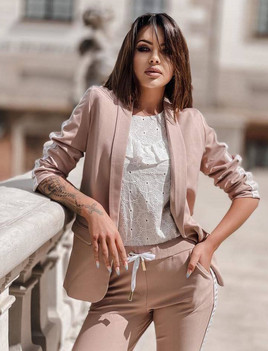 Brązowy żakiet z lampasami marszczone rękawy Cocomore