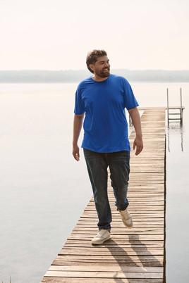 Niebieska koszulka męska z czesanej bawełny Iconic rękawem Fruit of the Loom